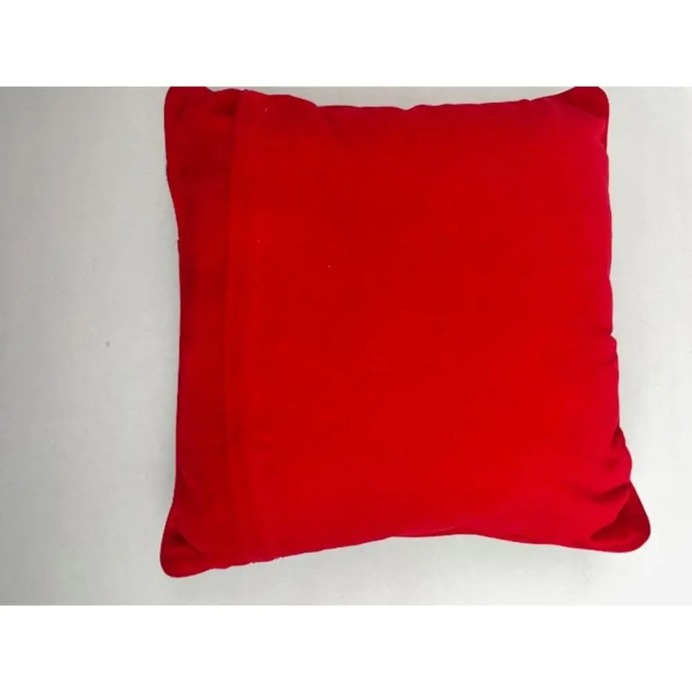 Vintage Christmas Needlepoint Pillow Angels Candle Bells Red Velvet 14
